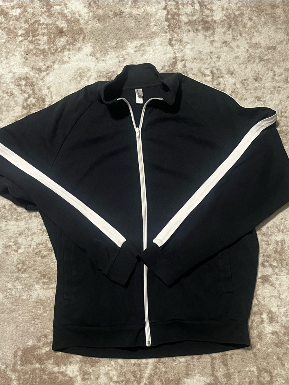 American Apparel Mens XL Full Zip Track Jacket Black White Stripe F497